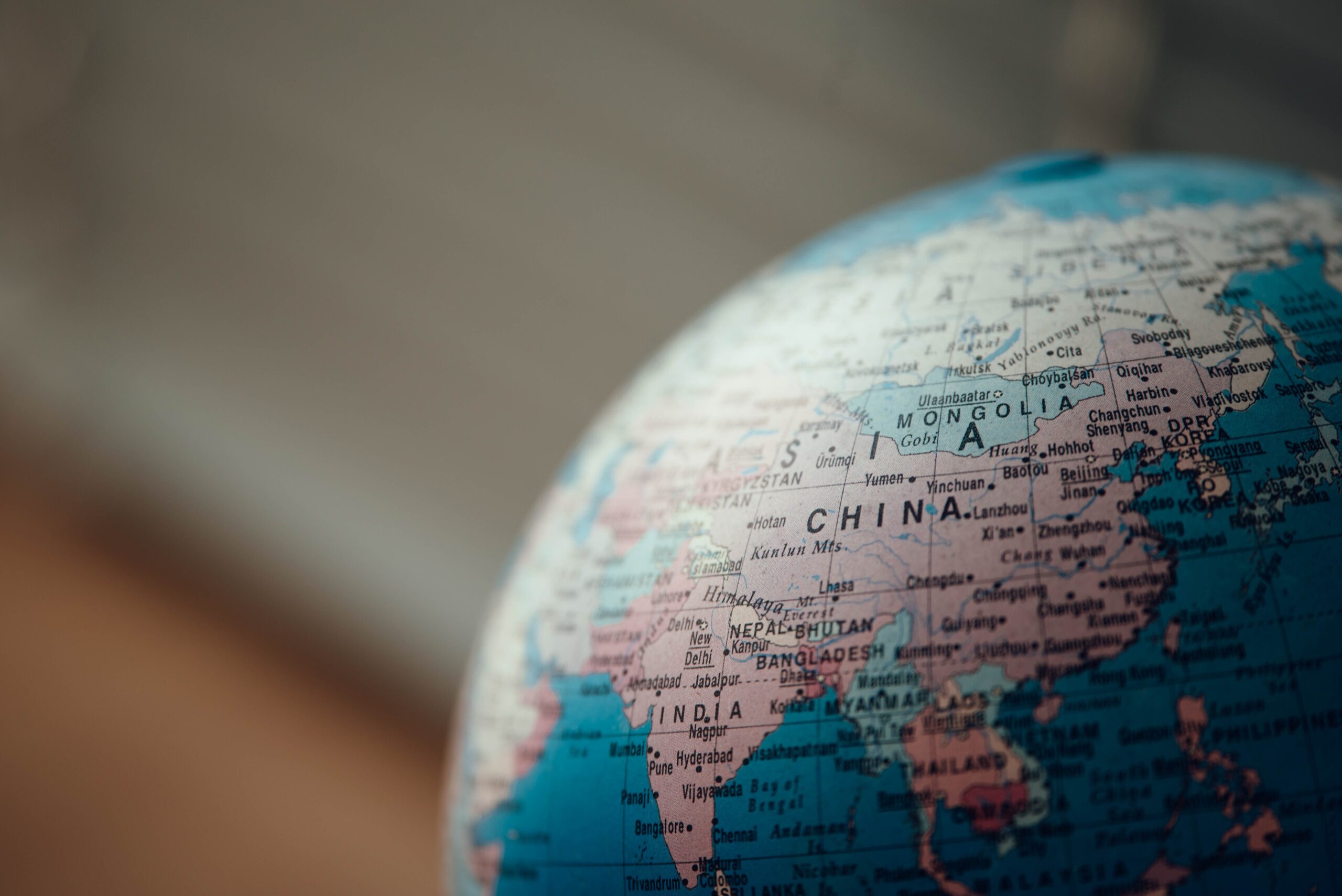 Photo of a globe showing china